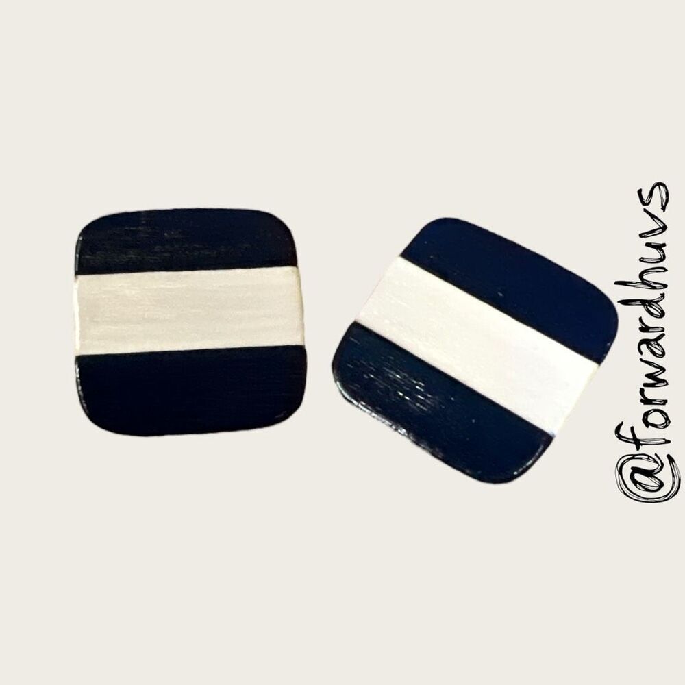 Bundle Sale 3 for $15 | Hand-Painted Wooden Earrings – Blue & White Design